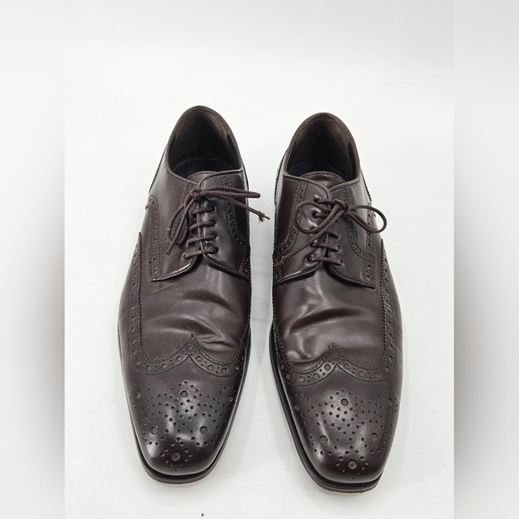 Hugo BOSS Men\'s BROWN Leather WINGTIP Oxford Shoes Sz 11 *READ* main image 6